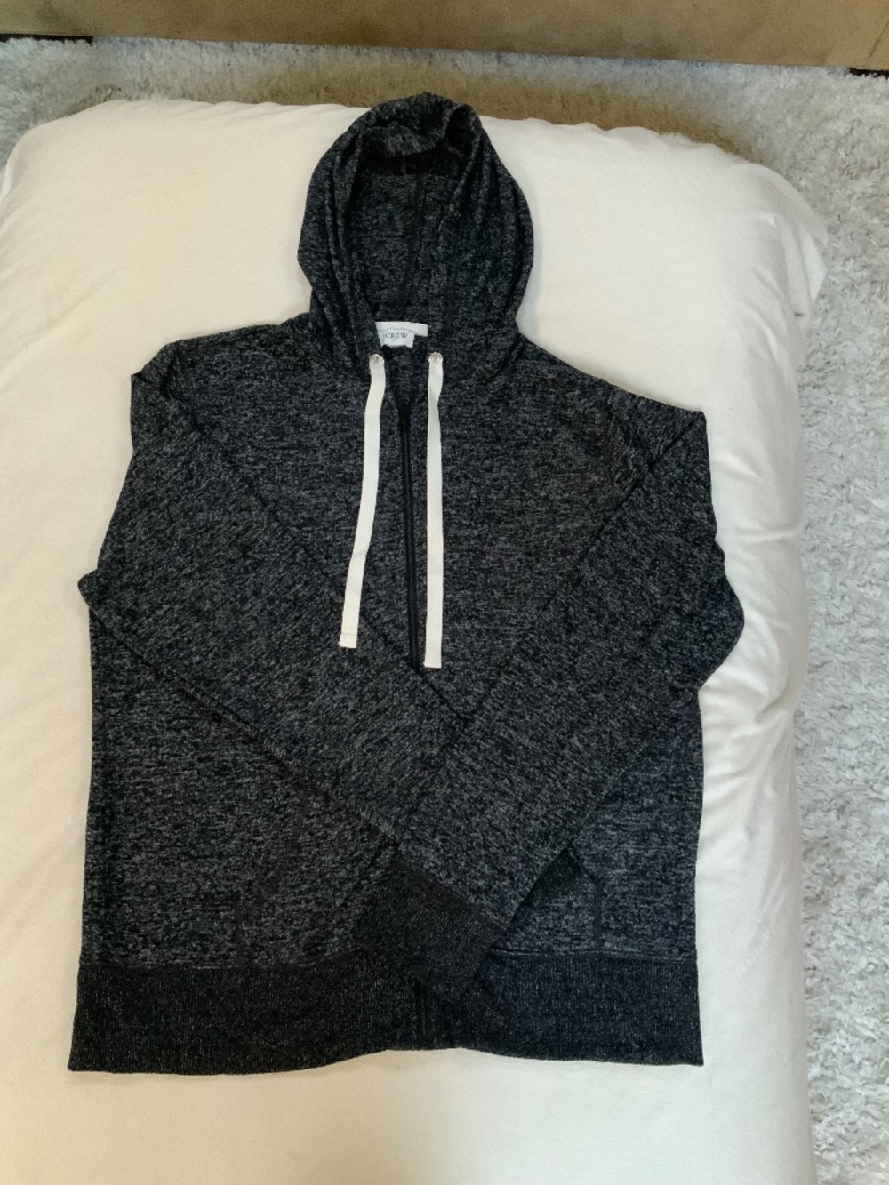 JCrew Black White L Full Zip Lightweight Hooded Sweatshirt Soft Beach Coverup